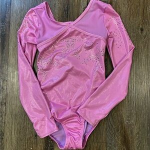 Pink Long Sleeve Leotard with Rhinestones Girls 7/8